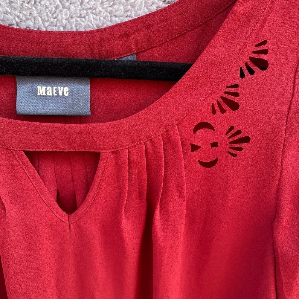 Maeve Anthropologie Red Teni Blouse Cutout Top Sz 0 - Picture 2 of 8